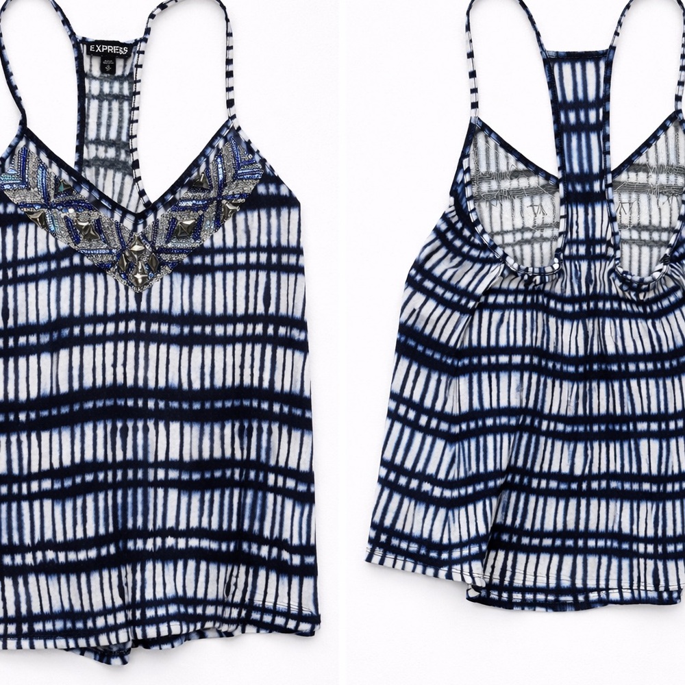 Express Navy and White Patterned Camisole